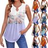 Womens Summer Tank Tops  Pleated V Neck Printing Casual  Top Tank Tops For Women Loose Fit Sleeveless Tunic Shirts