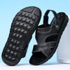 Men Black Leather Sandals Summer Brown Outdoor Hiking Sandals Outdoor Wide Head Beach Shoes for Father Over Sized