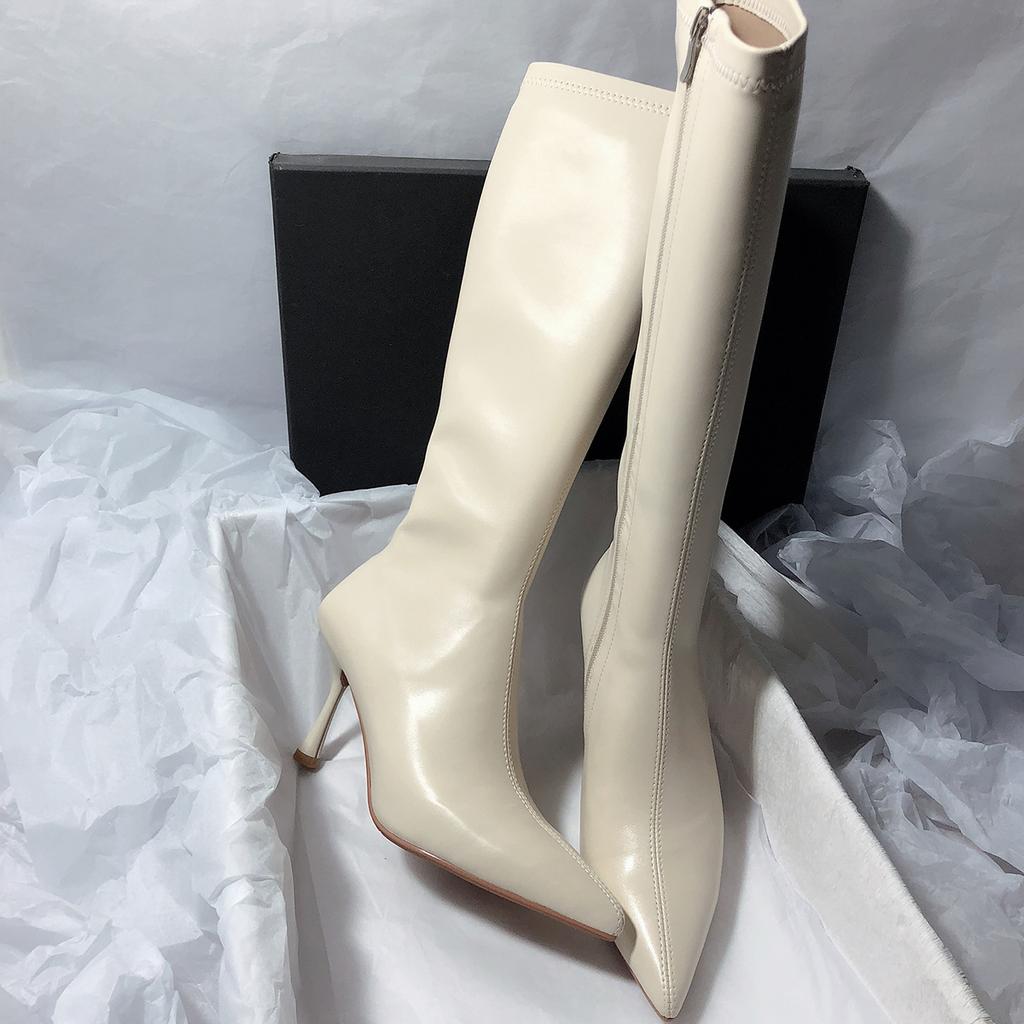 Women's High-heeled Boots with Slender Heels Sexy Pointed High-heeled Elastic Boots Fashion Knee-high High Heel Boots for Women