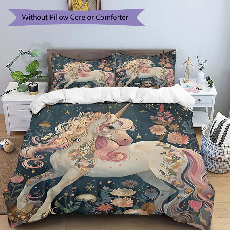 Floral Highland Cow Art 3‑Piece Bedding Set,Soft Breathable Duvet Cover & 3 Pillowcases,Multi‑Purpose for Bedroom Dorm Guest Room,Great Festival Birth