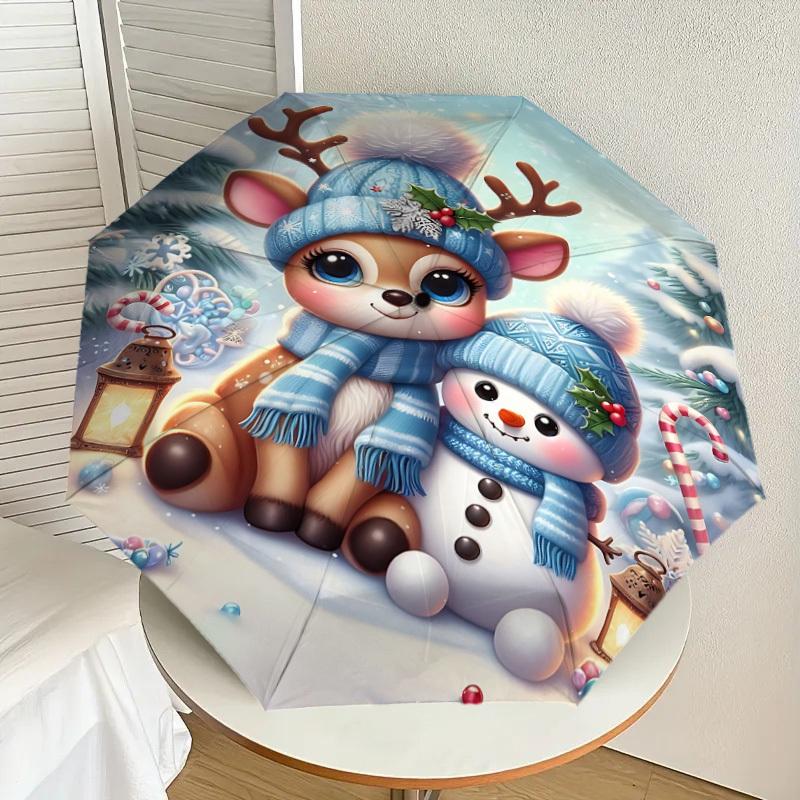 1PC Christmas, winter Automatic Open/Close Umbrella with Windproof, 8-Rib Sturdy Canopy, Durable Ribs, Fashionable Design1298A