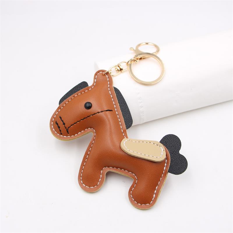 Cartoon Pu Leather Brown Pony Charms Keychain Pendant Women Keyring Cute Animal Bag Hanging Ornament Accessories Decoration Gift