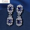 Sparkling Sapphire Bridal Dangle Earrings For Women Top Quality 100 %S925 Sterling Silver High Carbon Diamond Party Jewelry