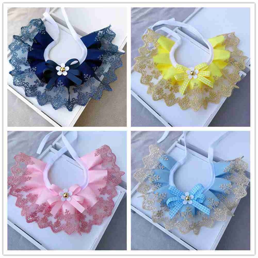 Мода Шейный ремешок Колье с кошкой Собачий шейный платок Кружевная сетка Бант Ошейник для питомца Веревочка для щенка Слюнявчик