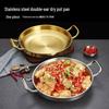 Золотая корейская нержавеющая сталь, мелкая кастрюля для морепродуктов, армейского рагу и овощей, с двумя ручками, подходит для индукционных плит, плоское дно.