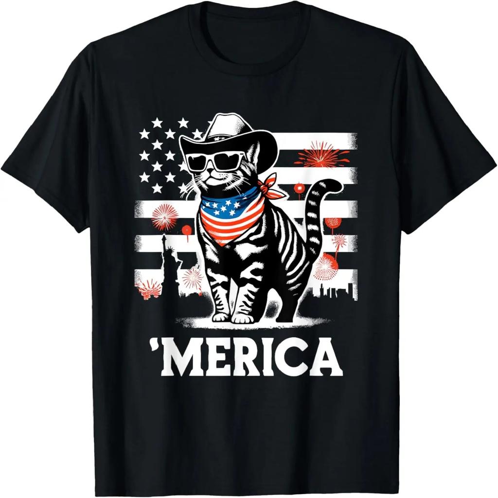 США 'Merica Кот 4 июля Мужская Женская Детская Смешная Патриотическая Футболка