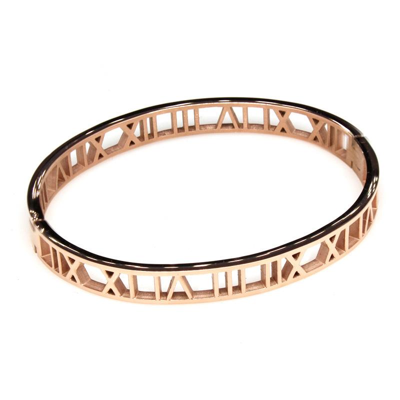 New Simple Korean Style Fashionable Roman Numeral Titanium Steel Bracelet Hollow Bracelet Couple Bracelet