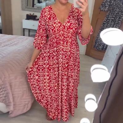 Летнее платье с V-образным вырезом, рукавом до локтя, высокой талией, плиссированное, пляжное, женское, с цветочным принтом