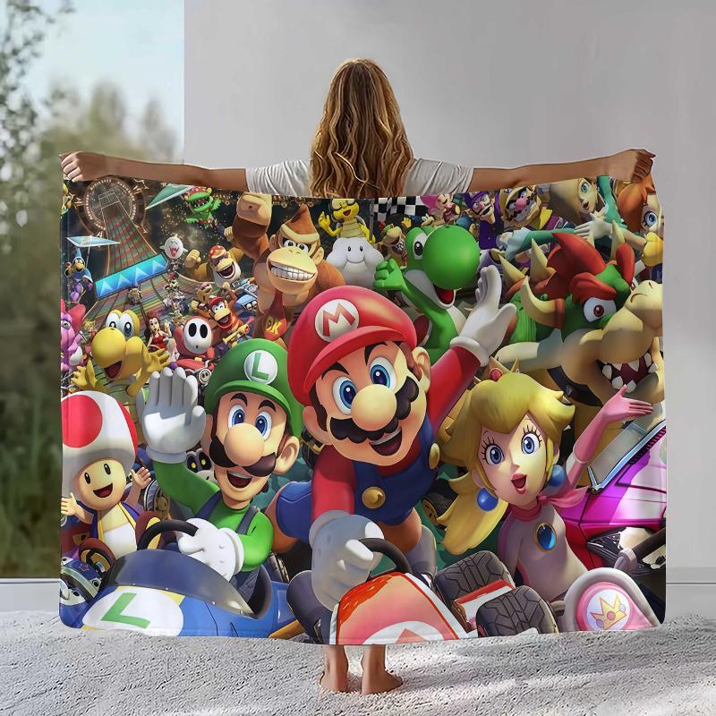 Retro M-Mario Bros Game Cartoon Flannel Blanket,Ultra Soft Warm Plush Throw for Home Bedroom Bed Sofa Cover Camping Picnic gift