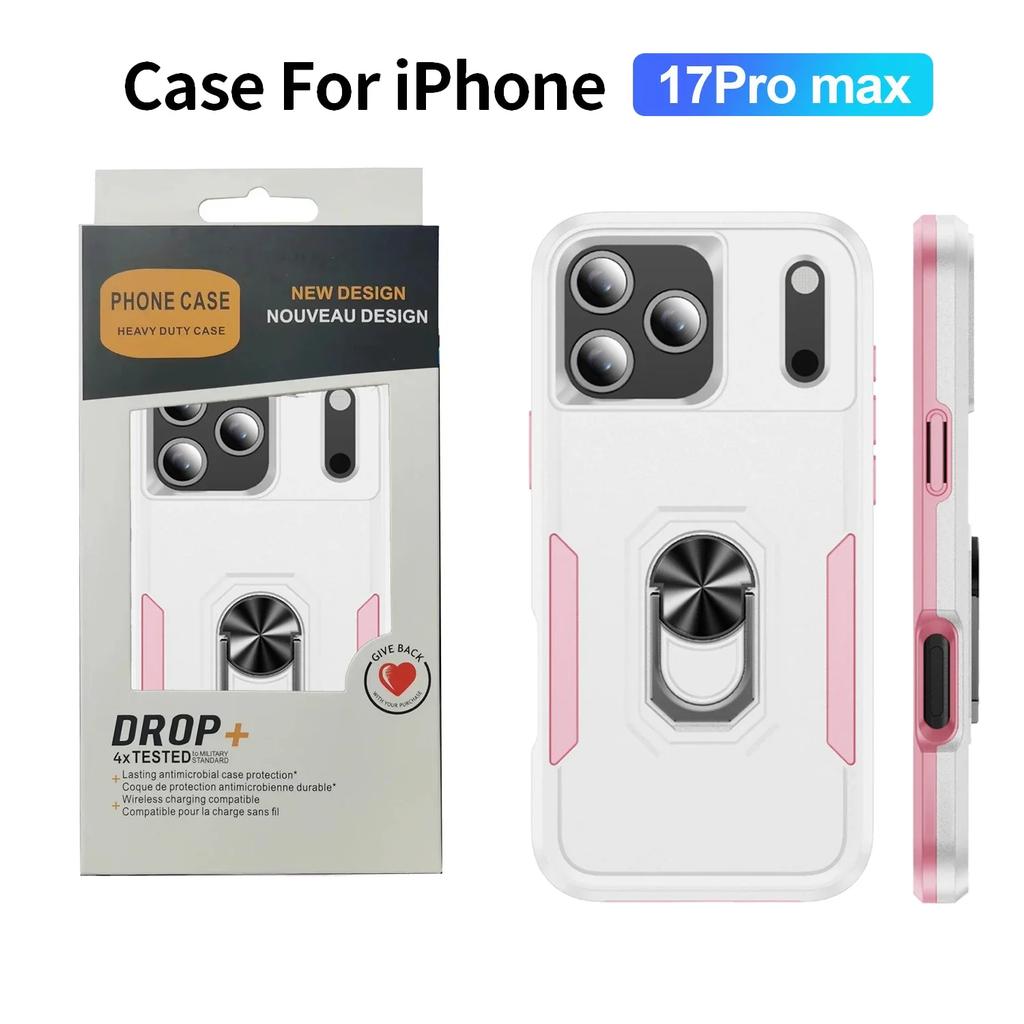 Прочный автомобильный магнитный гибридный защитный чехол для IPhone 17 Air 16E 15 14 Plus 13 12 Pro Max 360° вращающийся металлический кольцо-подставка Жесткая крышка