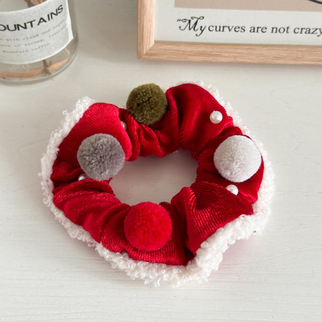 Красные Рождественские Плюшевые Скранчи для Волос Большая Повязка на Голову Рождественские Эластичные Резинки для Волос Женский Держатель для Хвоста Вечерний Головной Убор Аксессуары для Волос