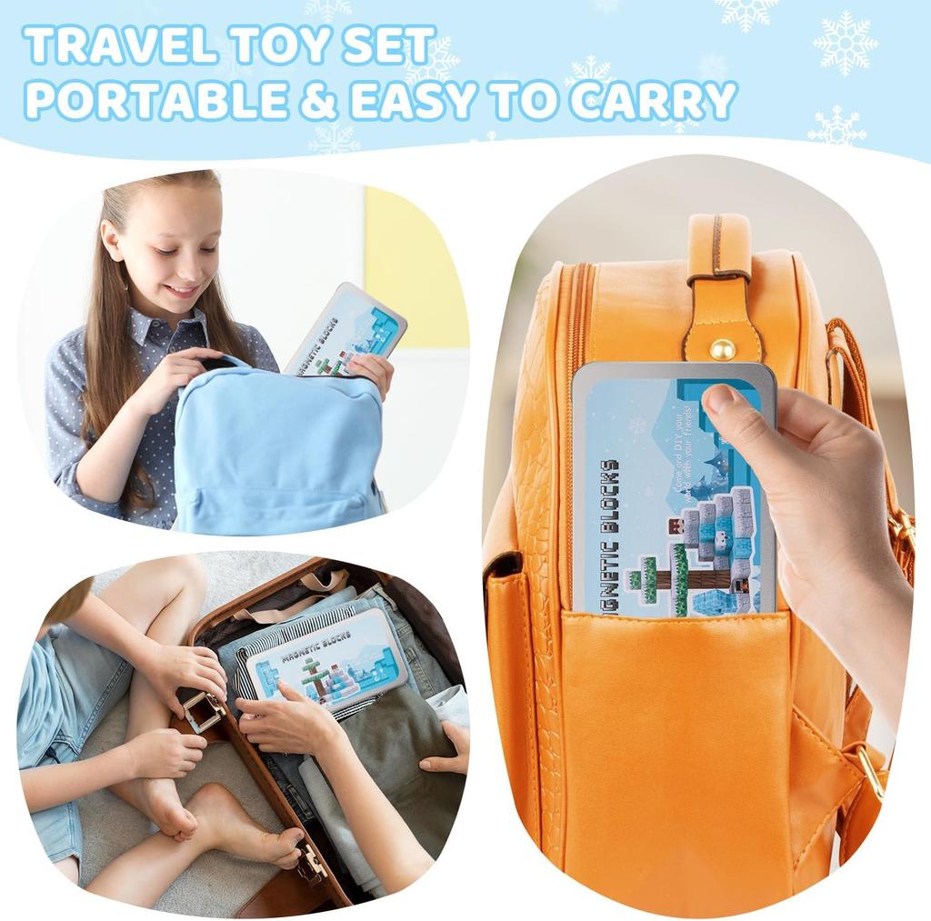 Pieces Magnetic Building Blocks Travel Toy, Mini Magnetic Building Toy with Portable Iron Box, Educational Toy for Children from 3+ Years