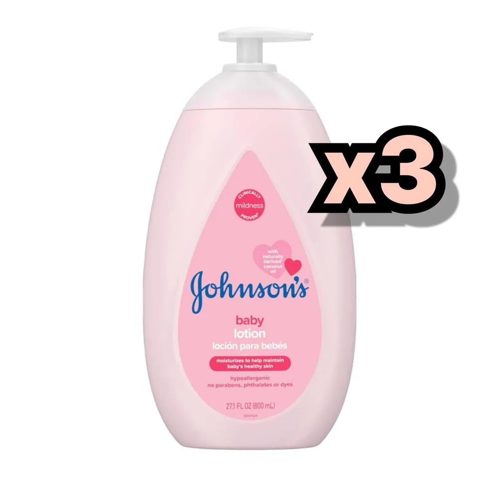 Johnson's Baby Lotion Moisturizing Mild Pink 800ml, 3 pieces