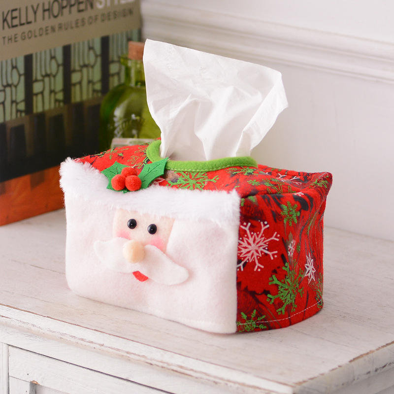 Cute Festival Decoration Tissue Box Christmas Desktop Square Decorative Santa Tissue Box Cover Portable Tissue Paper Holder Holiday Decorations