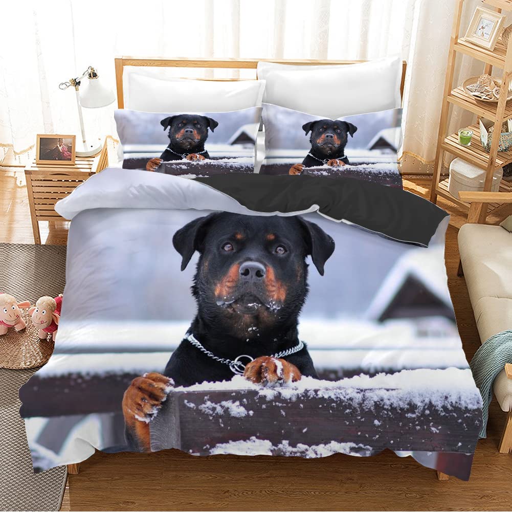 Пододеяльник Rottweiler Twin Black Rottweiler Twin Постельное белье Animal theme для любителей собак Полиэстер Double Queen King Пододеяльник