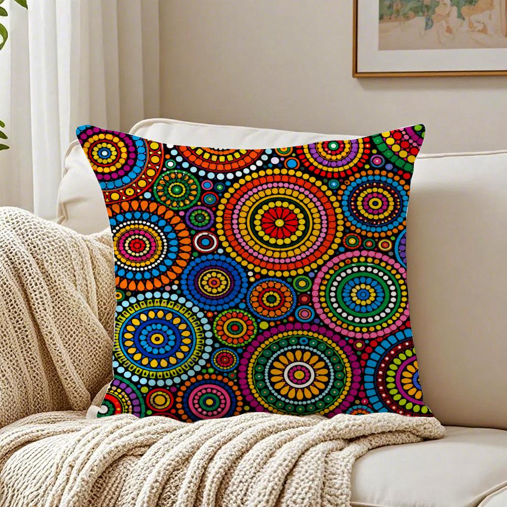 Colorful Vivid Circle Pattern Pillow Case Organic Short Plush Cushion Covers Breathable Washable WrinkleResistant