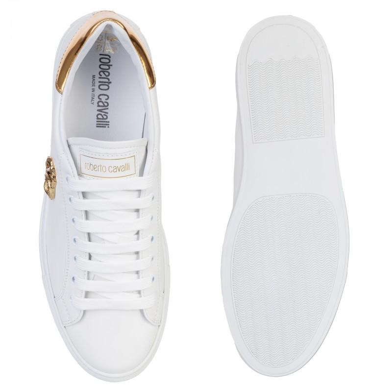 Roberto Cavalli Men's Leather Mirror Snake Sneakers - Size: 41