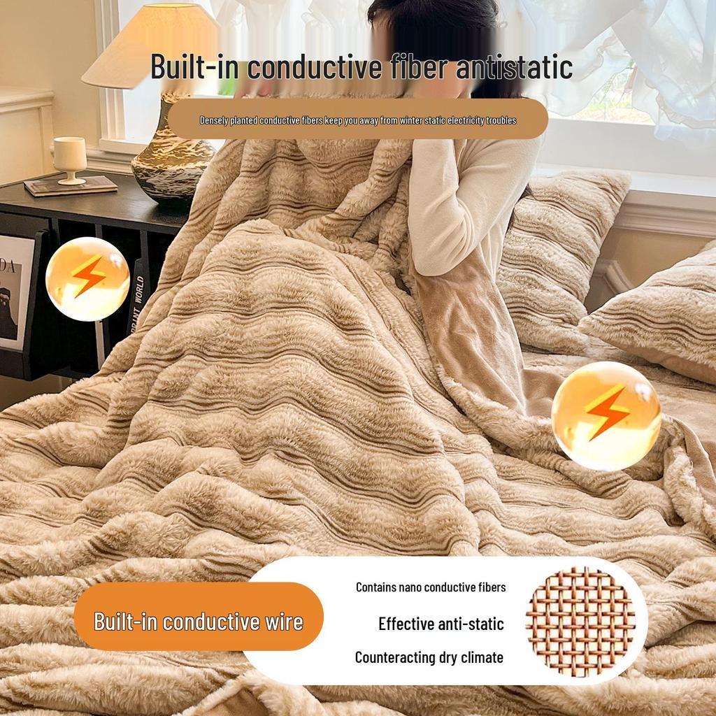 2025 Сверхтолстое плюшевое постельное белье с подкладкой из кроличьего меха для зимы - Односпальная простыня-пододеяльник и чехол на матрас из молочного велюра