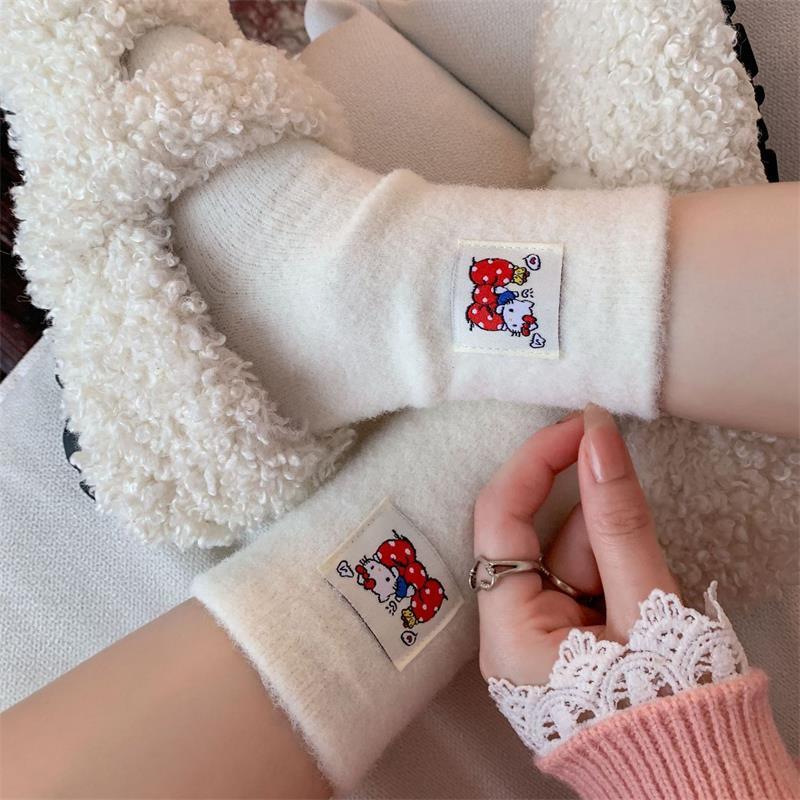 1/4/6 пар милых носков Hello Kitty Осень Зима Утолщенные Теплые Носки Женские Носки до середины икры Девочки Студенты Домашние Носки для Сна Подарок