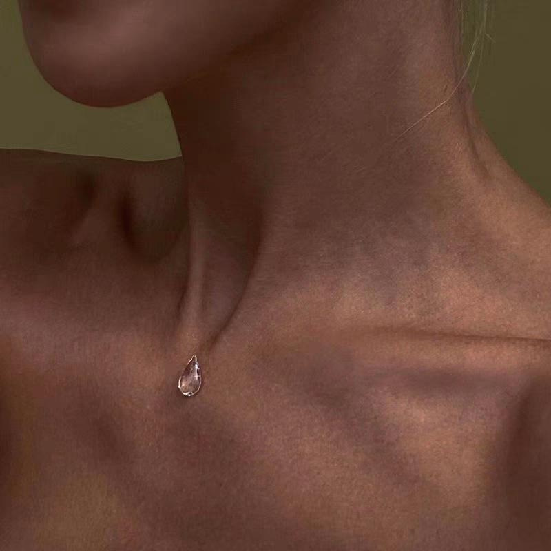 New Fashion Minimalist Transparent Crystal Dewdrop Earrings Niche High-End Unique And Versatile Clavicle Chain