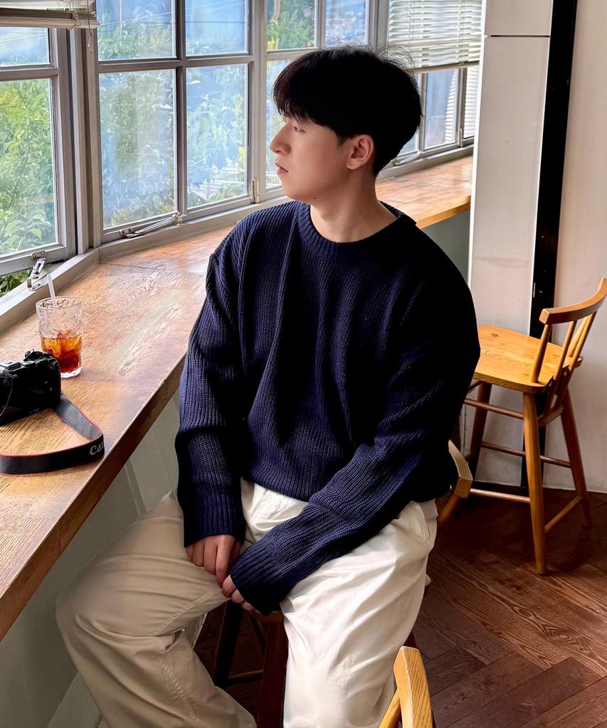 BLOND9 Crew Neck Rib Knit Sweater_Navy