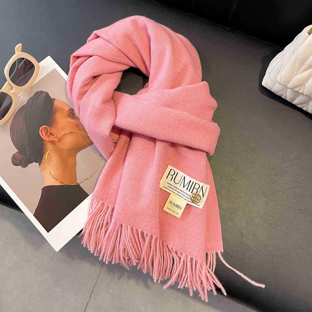 Земляной цвет, базовый однотонный большой шарф с кисточками, темперамент, утолщенная теплая шаль, мягкая клейкая шея