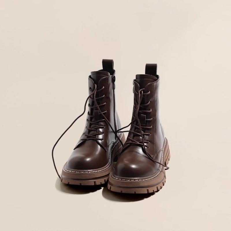 Ботильоны женские с боковой молнией 2024 года, новые модные женские туфли из искусственной кожи, толстая подошва, современные ботинки женские с круглым носком, со шнуровкой, на квадратном каблуке