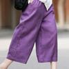 Широкие брюки из хлопка и льна для женщин летом Тонкие укороченные брюки Укороченные брюки из льна в стиле ретро Свободные прямые фиолетовые брюки