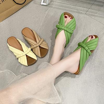 2025 лето новые на плоской подошве с мягкой подошвой прохладные шлепанцы женские летние шлепанцы на одно слово с открытым носком кожаные с квадратным носком прохладные шлепанцы