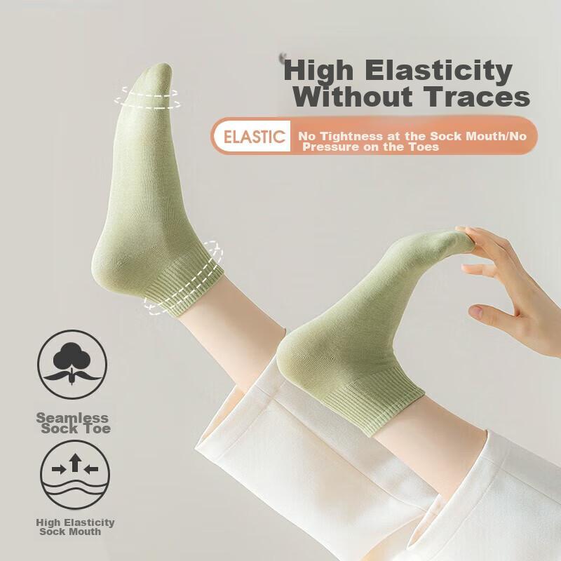Women's Socks, 100% Pure Cotton, 10A Odor-Resistant And Short Socks, Breathable Boat Socks, Solid Color Low-Cut Trendy Style, 10 Pairs