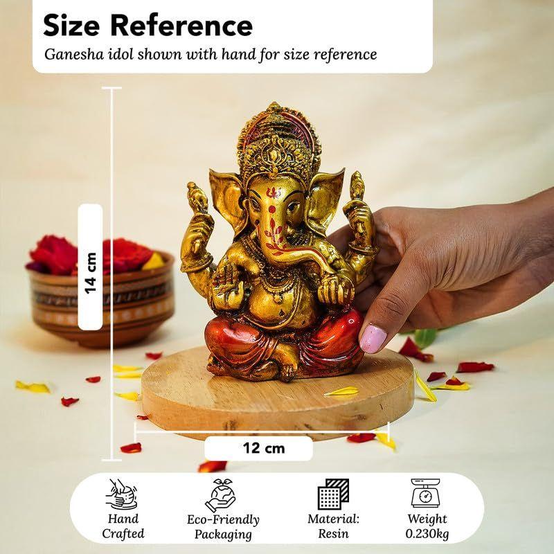 Antique Gold Painted Ganesha Idol (5 inch) | Marble Dust Ganesh Murti