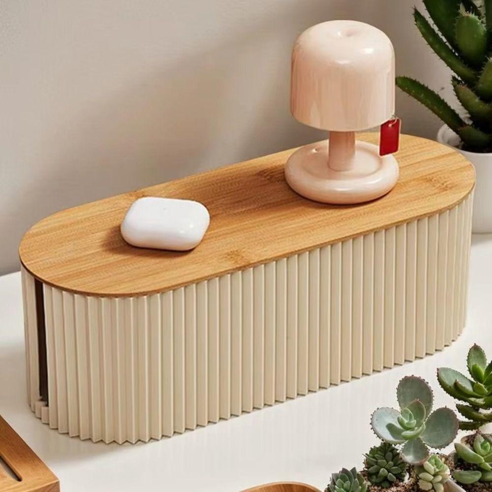 Wooden Cover Socket Storage Box Plastic Wire Storage Box Power Line Storage Case  Desktop