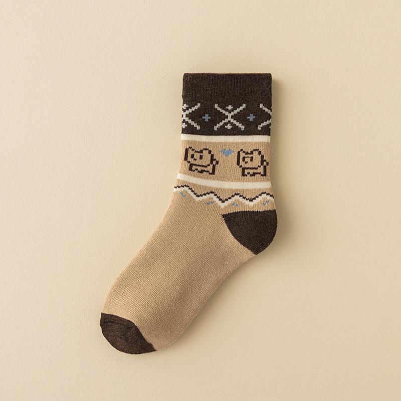 Женские толстые теплые носки для сна с узором Fair Isle из бархата, средней длины до середины икры