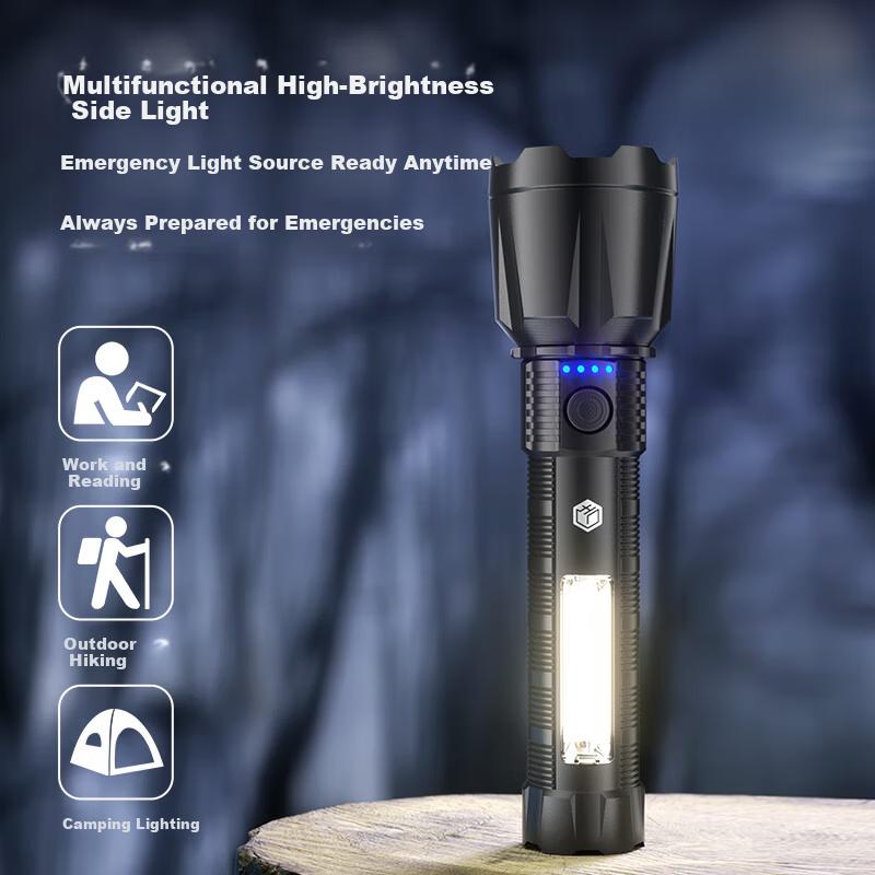 JD Jingzao Zoomable High-Power Long-Range Flashlight Outdoor Multifunctional Side Light Rechargeable Lithium Battery Ultra-Long Endurance