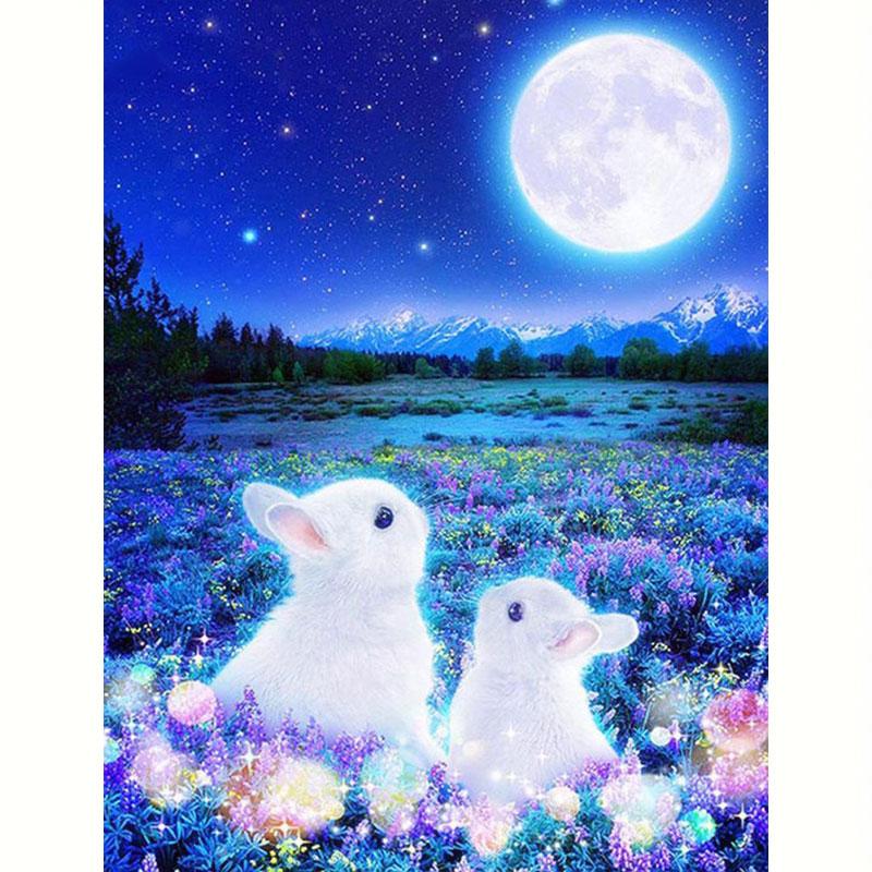 5D Diamond Painting Rabbit Moon Diamond Embroidery Animal Full Round Picture Of Rhinestone Diamond Mosaic Home Decoration 30x40cm