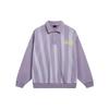 Striped Polo Collar Sweatshirt Unisex Tops Smoky-Grey Purple AWDT159-2