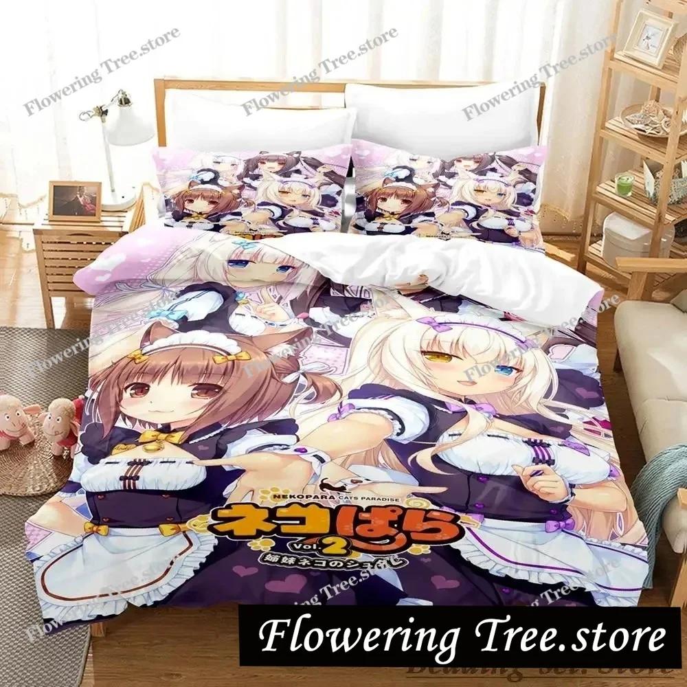 Каваий комплект постельного белья Nekopara Односпальный Полуторный Двуспальный Кинг-сайз Комплект для кровати Взрослый Детский Спальня Комплекты пододеяльников Аниме Parure De Lit Bed
