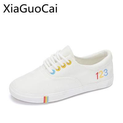 Мода 123 Стиль Мода Круглый Носок Женские Плоские Кроссовки Смешанные Цвета Шитье Женские Плоские Повседневные Туфли На Шнуровке Женские Холщовые Туфли