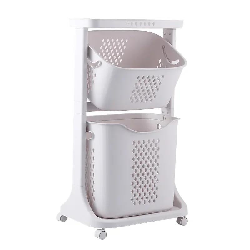 Multi-Layer Laundry Basket Household Bathroom Storting Dirty Clothes Storage Baskets with Wheels Kitchen Simplicity Storage Rack