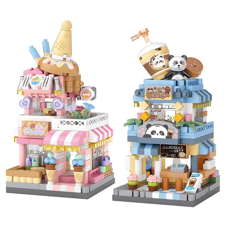 City Street View Building Block Set DIY Ice Cream Coffee Flower Shop Model Building Toy Ideal for Home Decor and Holiday Gifts