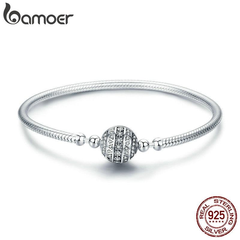 100 %925 Sterling Silver Dazzling Clear Cz Round Clasp Snake Chain Bracelet Sterling Silver Jewelry