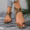 Fashion Summer Sandals Leopard Print Flat-bottomed Clip Toe Sandals One-word Buckle Belt Fashionable Outdoor Large Size Women's Shoes