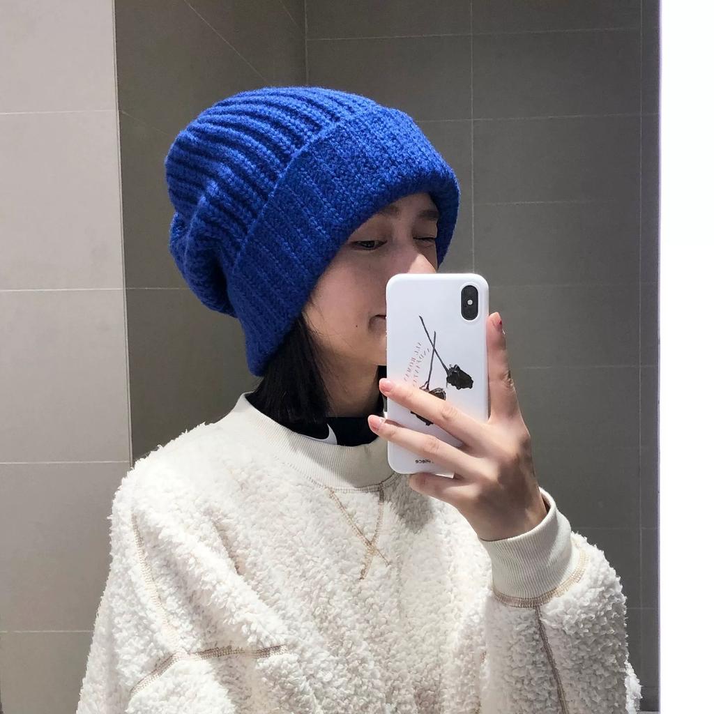 Wool Hat Female Autumn and Winter Knitted Hat Warm Ear Protection Big Head Loose Pile Hat Women