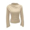 Women's Fashion Trumpet Sleeve Stand Collar Slim Fit Long Sleeve Top