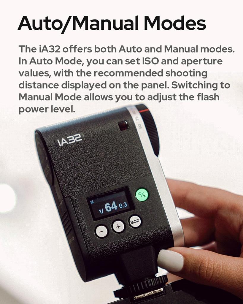 GODOX iA32 Camera Flash 5 Level Adjustable Mini Flash Mode Auto/Manual