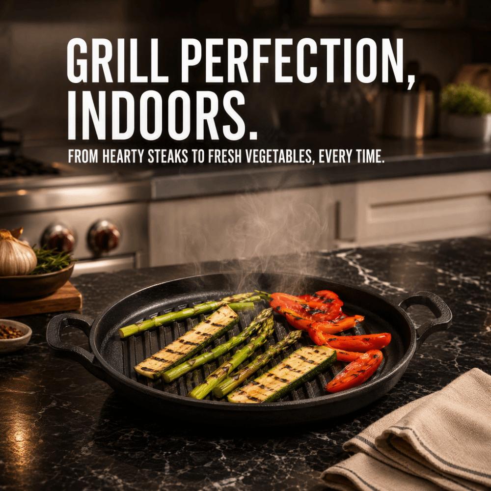 Cast Iron Steak Frying Pan Round Flat Bottom Stovetop Griddle Barbecue Pan Home Kitchen Cooking