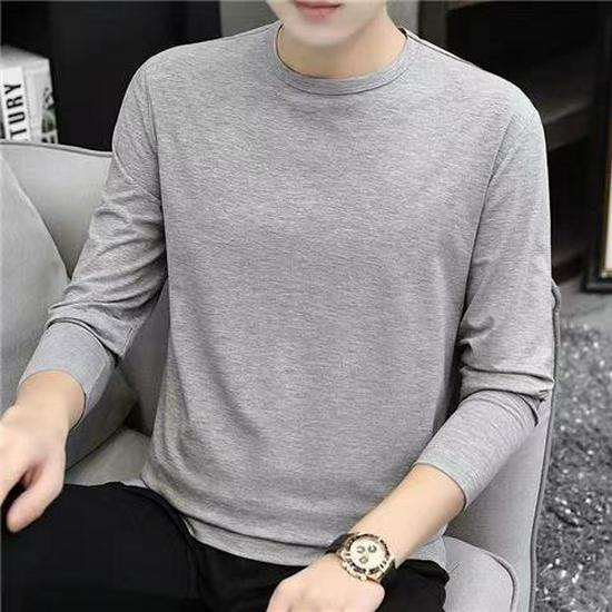 Korean Style Men's Long-Sleeve Shirts Solid Color Casual T-Shirt - Autumn/Winter Round Neck Pullovers