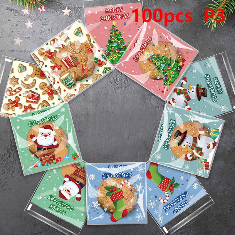 100 шт. рождественский мешок для печенья и конфет Санта-Клаус пластиковый подарочный мешок для печенья рождественские украшения для вечеринки Новый год 2025