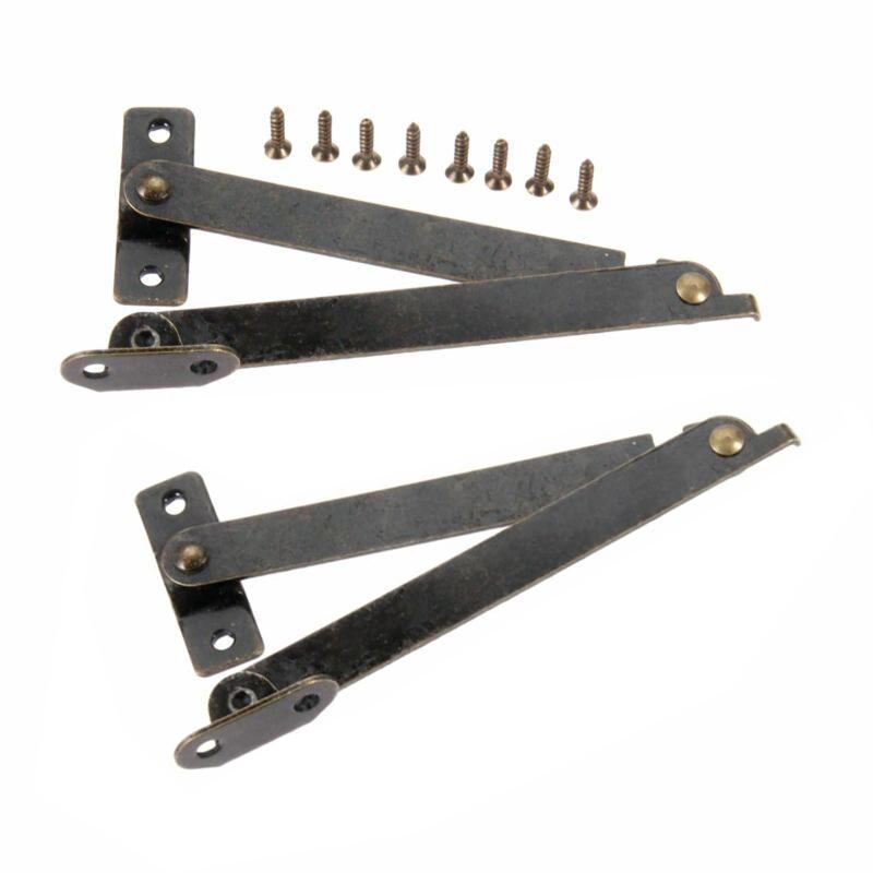 2pcs Iron Support Hinges Fixing Screws Jewelry Chests Box Lid Display Cabinet Cupboard Supporter Furniture Accessory