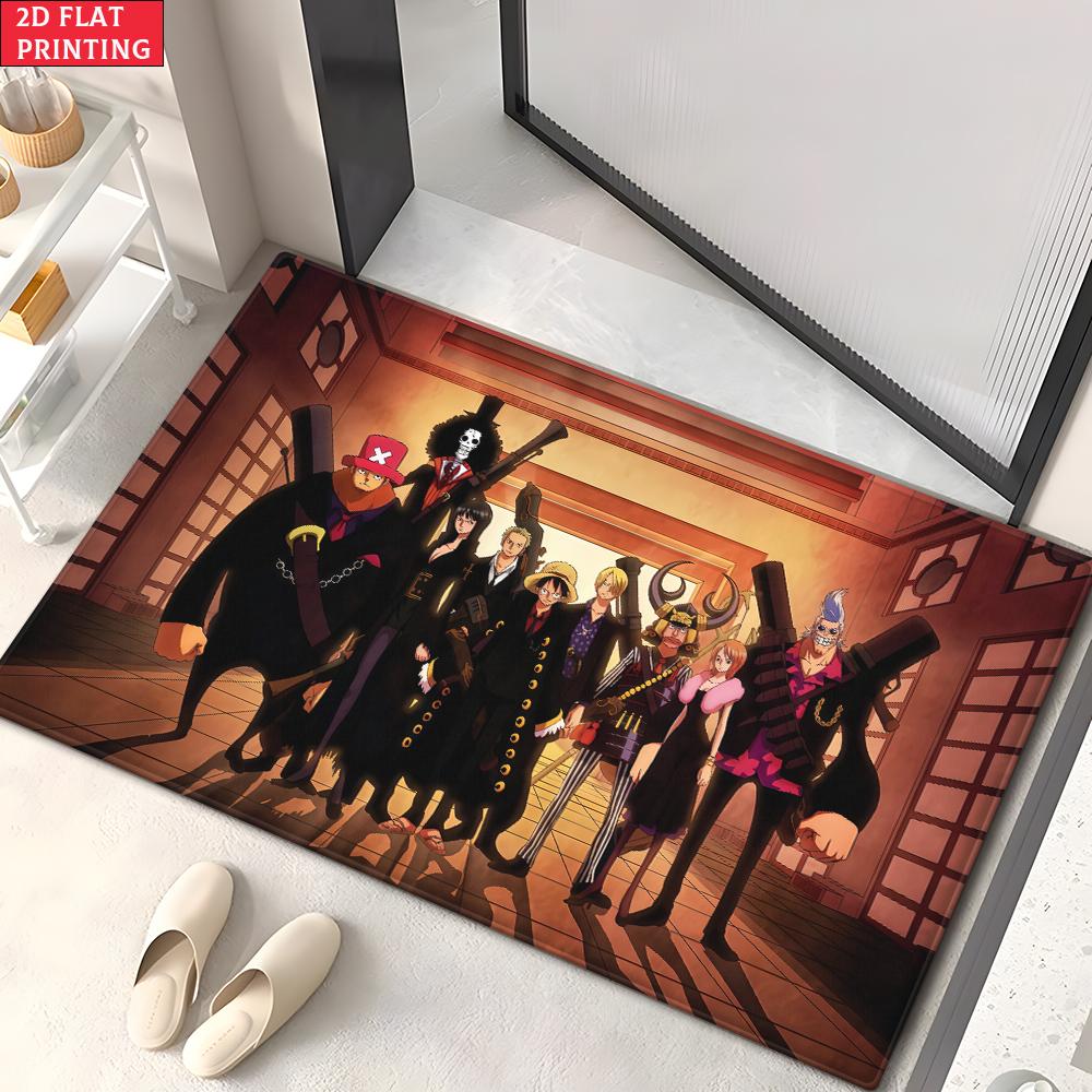 Anime Pirate Crew Treasure Doormat, Cartoon Character Non-slip Floor Mat, Decorative Entrance Rug for Home Living Room Bedroom